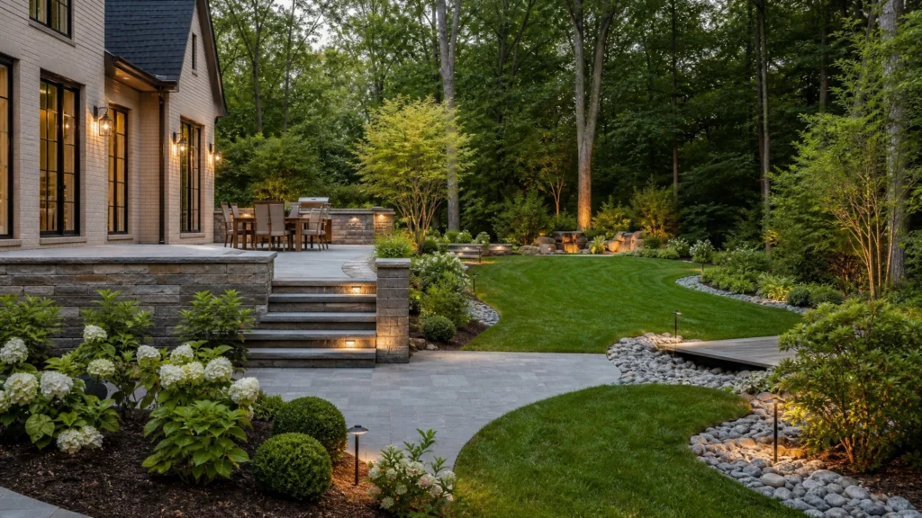 What Should Be Included in a Professional Landscape Design Plan? with a finished residential outdoor space by NMS Landscapes.