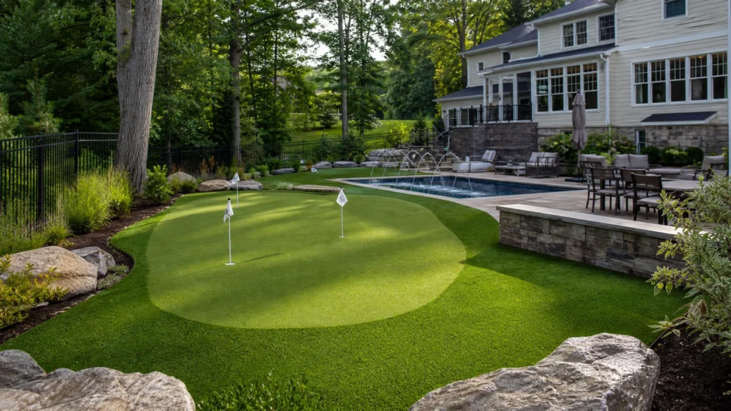 Artificial Turf Cost Factors for Bergen County Homes with a finished residential outdoor space by NMS Landscapes.