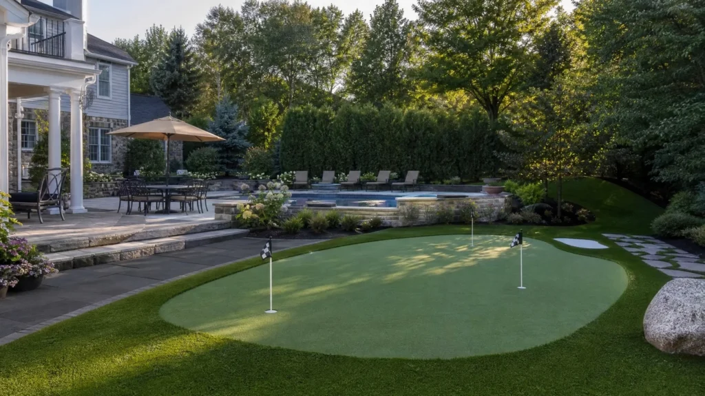 Backyard Putting Green Ideas for Northern NJ Homes with a finished residential outdoor space by NMS Landscapes.