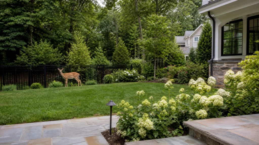 Deer-Resistant Landscape Design for Bergen County Properties with a finished residential outdoor space by NMS Landscapes.
