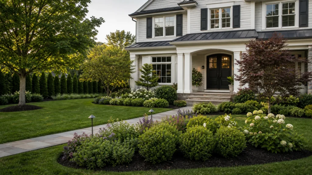Foundation Planting Ideas That Make a Home Look Updated, Not Overgrown with a finished residential outdoor space by NMS Landscapes.