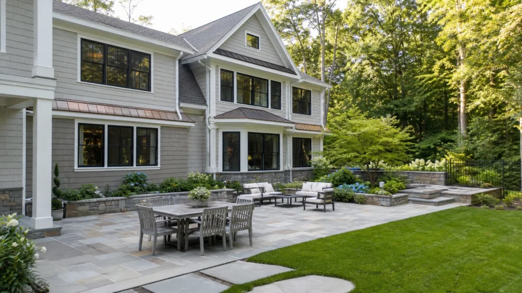 How to Choose a Landscape Design-Build Contractor in Bergen County with a finished residential outdoor space by NMS Landscapes.