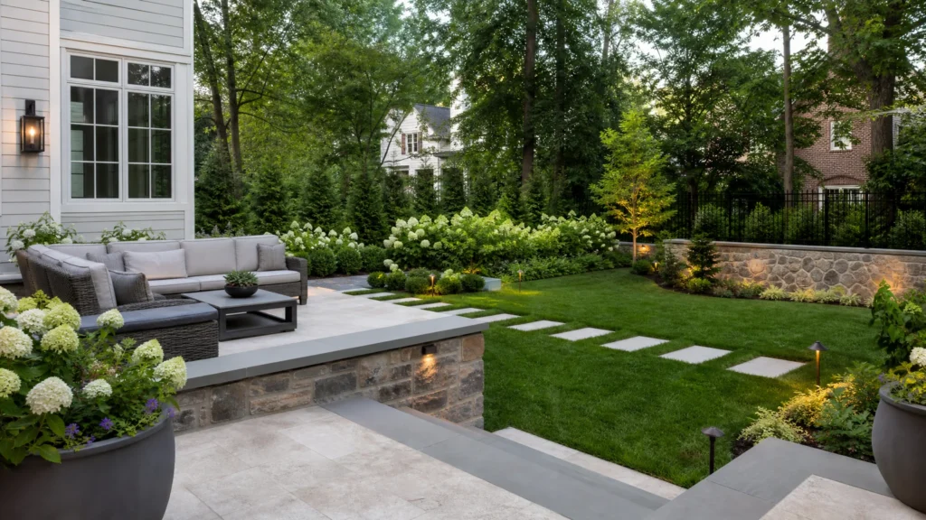Aftercare Guide for New Patios, Turf, Plantings, and Landscape Installations with a finished residential outdoor space by NMS Landscapes.